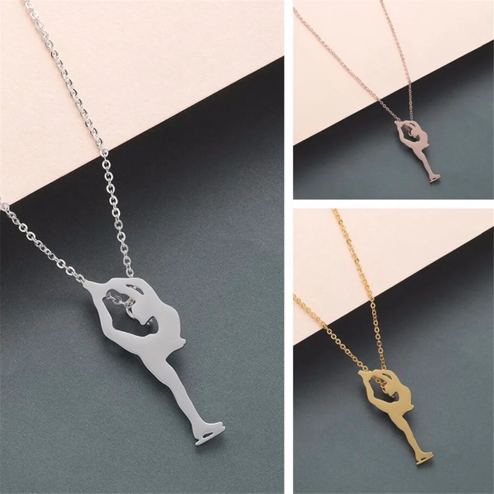 QIAMNI Trendy Girls Ballerina Dancer Figure Skating Runner Rider Pendant Necklace Muscle Bodybuilding Sport Jewelry Party Gifts