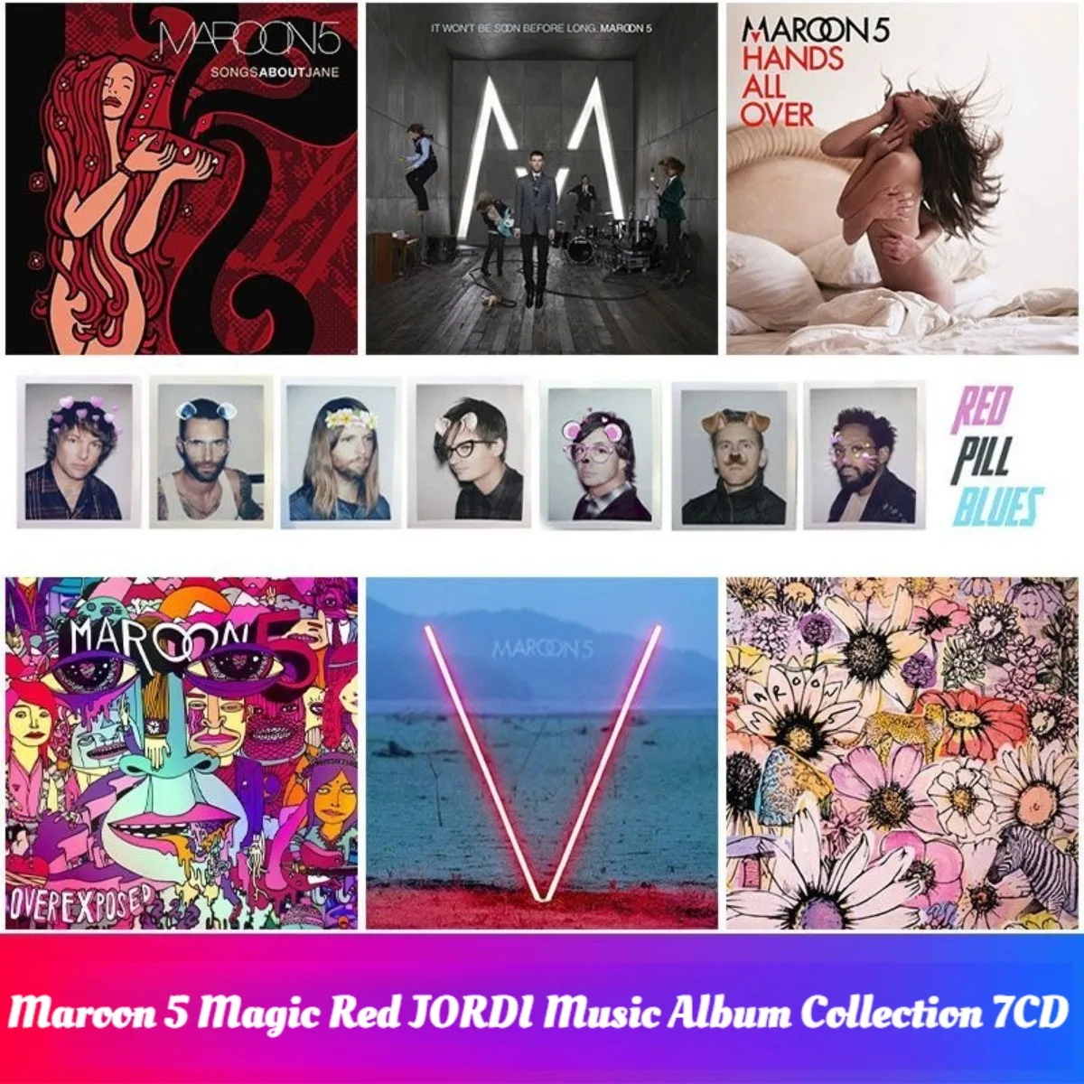 

Коллекция альбомов Maroon 5 JORDI, 7 CD-дисков (только диски, без обложек), поп-рок, запись без потерь качества, для автозвука и домашней аудиосистемы, для любителей музыки