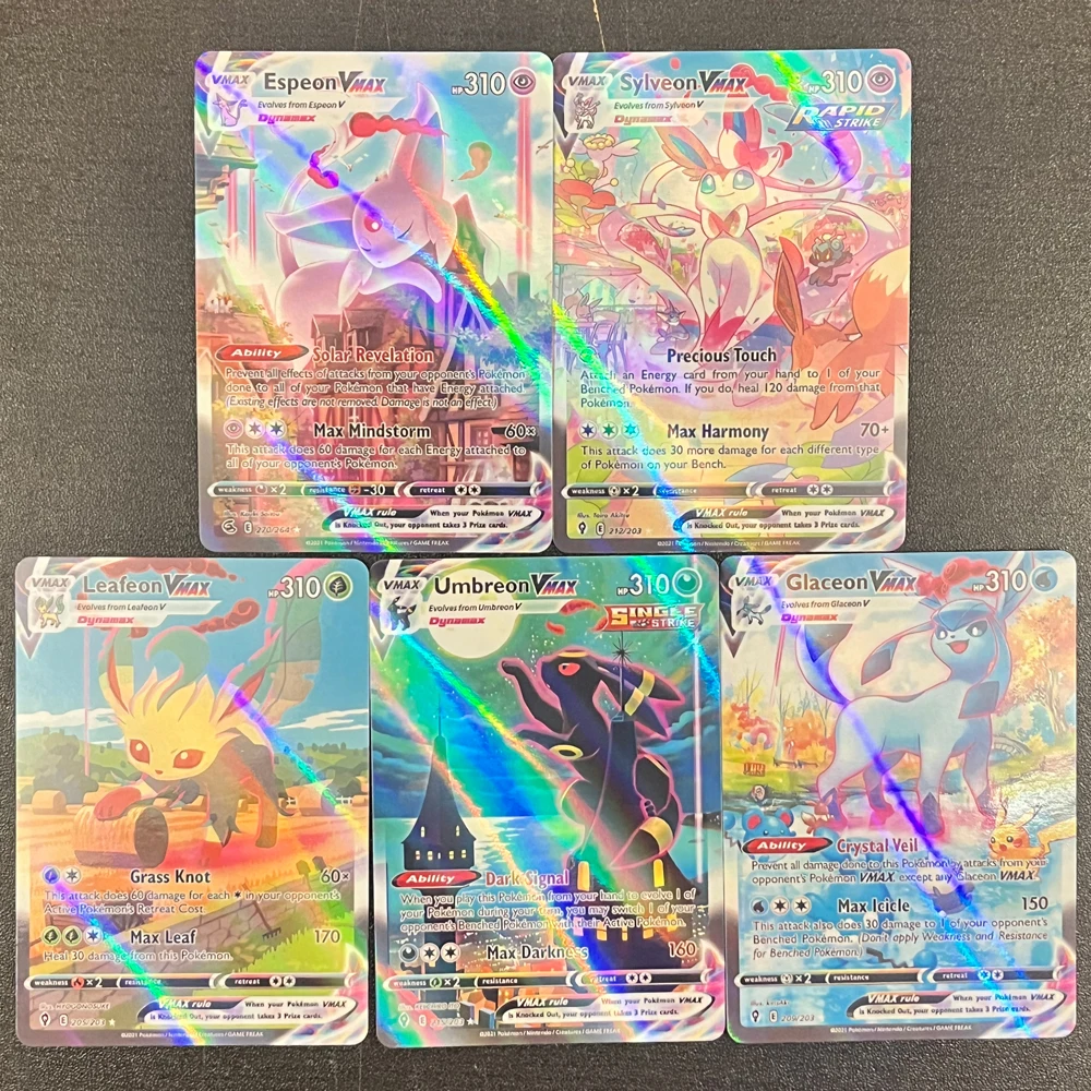 

5Pcs Pokemon PTCG Cards SWSH07 Evolving Skies VMAX Umbreon Sylveon Espeon Leafeon Glaceon Trading Cards Pokemon Cards Gift
