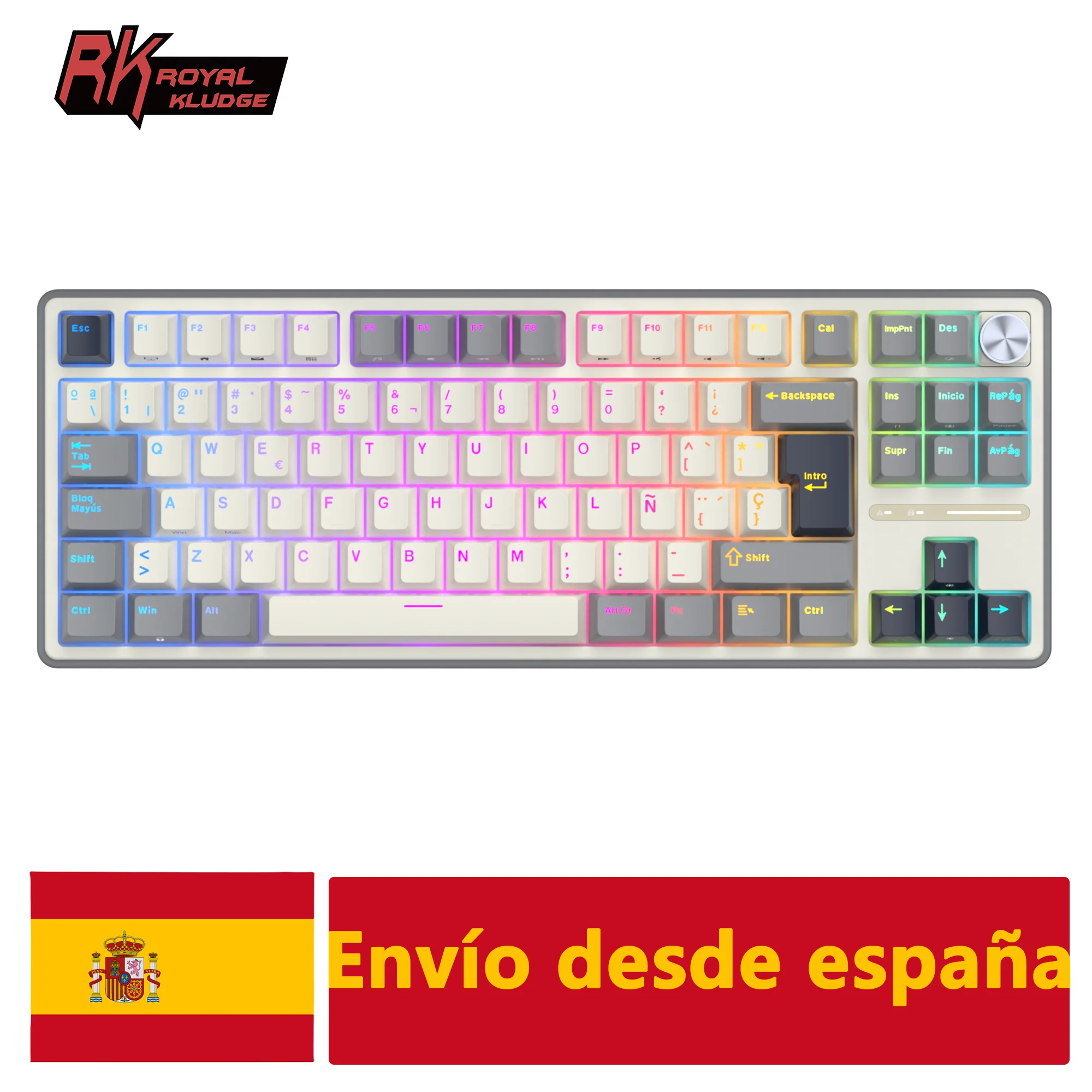 teclado mecanico con cable rk royal kludge r87pro espanol 87 teclas perilla metalica teclas pbt intercambiables en caliente teclado gamer rgb