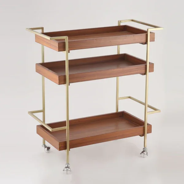 Manufacturer Nordic style simple wood 2 tiers with glass for home hotel service trolley kitchen snack storage