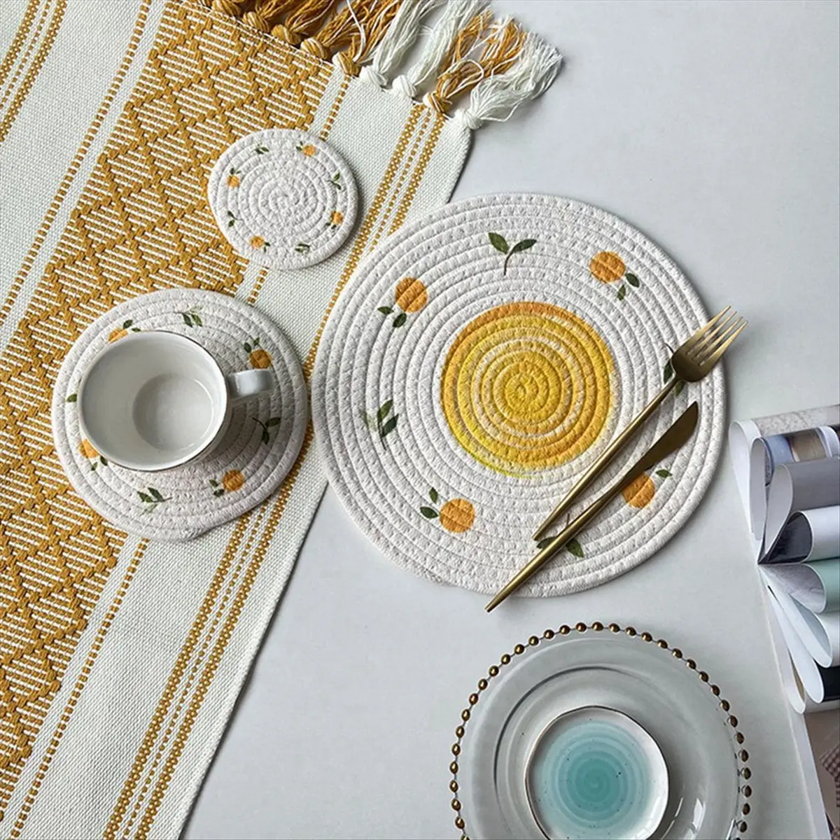 

*A91P Round Table Mat Woven Placemats Anti Slip Dining Table Mats Non-Slip Tableware Bowl Pads Kitchen Drink Cup Coasters C