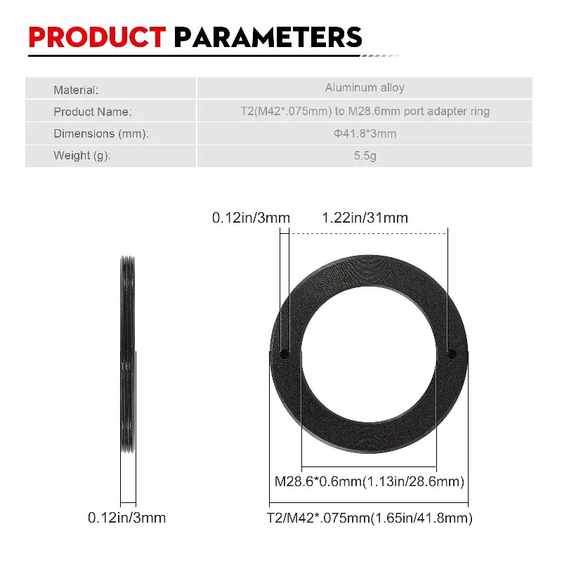 Datyson 1.25inch Filter Adapter Ring, T2-1.25-3 Is an Adapter Ring Suitable for Connecting Zwo Asi Cameras to 1.25inch Filters