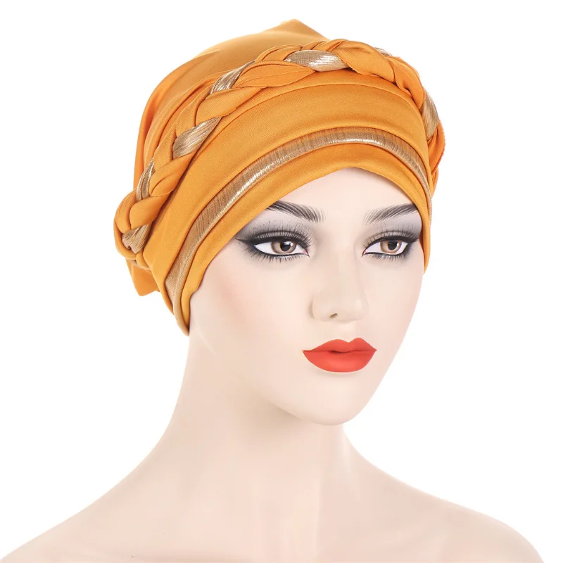 KepaHoo Muslim Women Braid Turban Cap Islamic Head Wraps Pre-Tied Hijab Bonnet Femme Musulman Stretchy Hair Cover Indian Hat