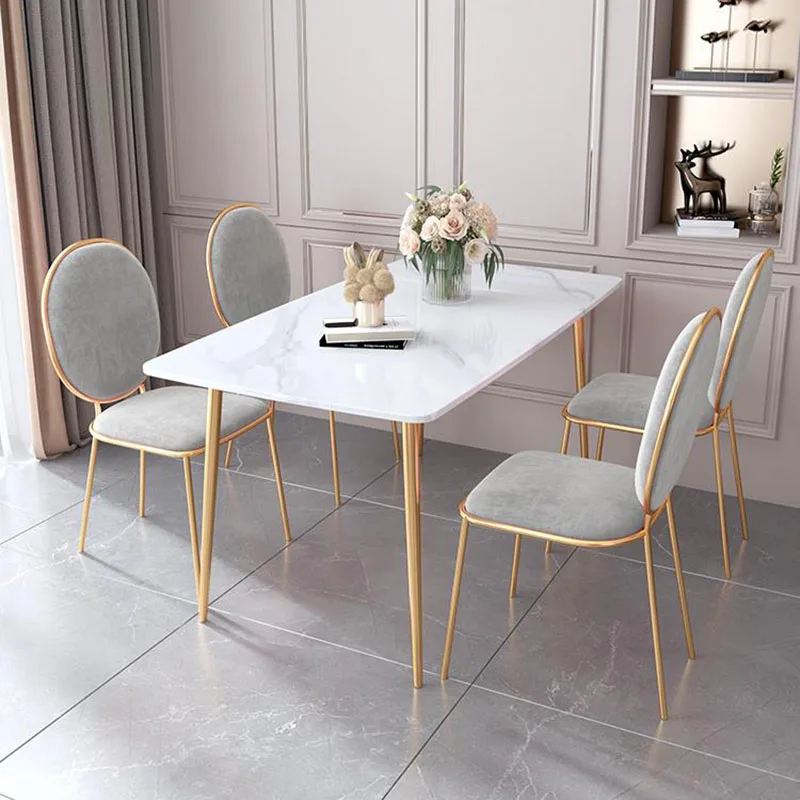 Mesa de Comedor con patas doradas, decoración de estilo nórdico, color blanco, diseño estético de mármol, elementos esenciales para el hogar