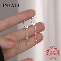 INZATT Real 925 Sterling Silver Butterfly Short Chain Tassel Piercing Ball Bead Earrings Charms for Women Classic Fine Jewelry