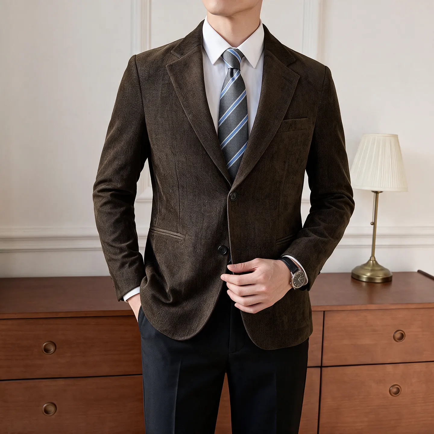 2026 Autumn Winter Chenille Suit Jacket Men Suede Texture Commuting Casual Blazers Business Social Wedding Suit Men Clothing