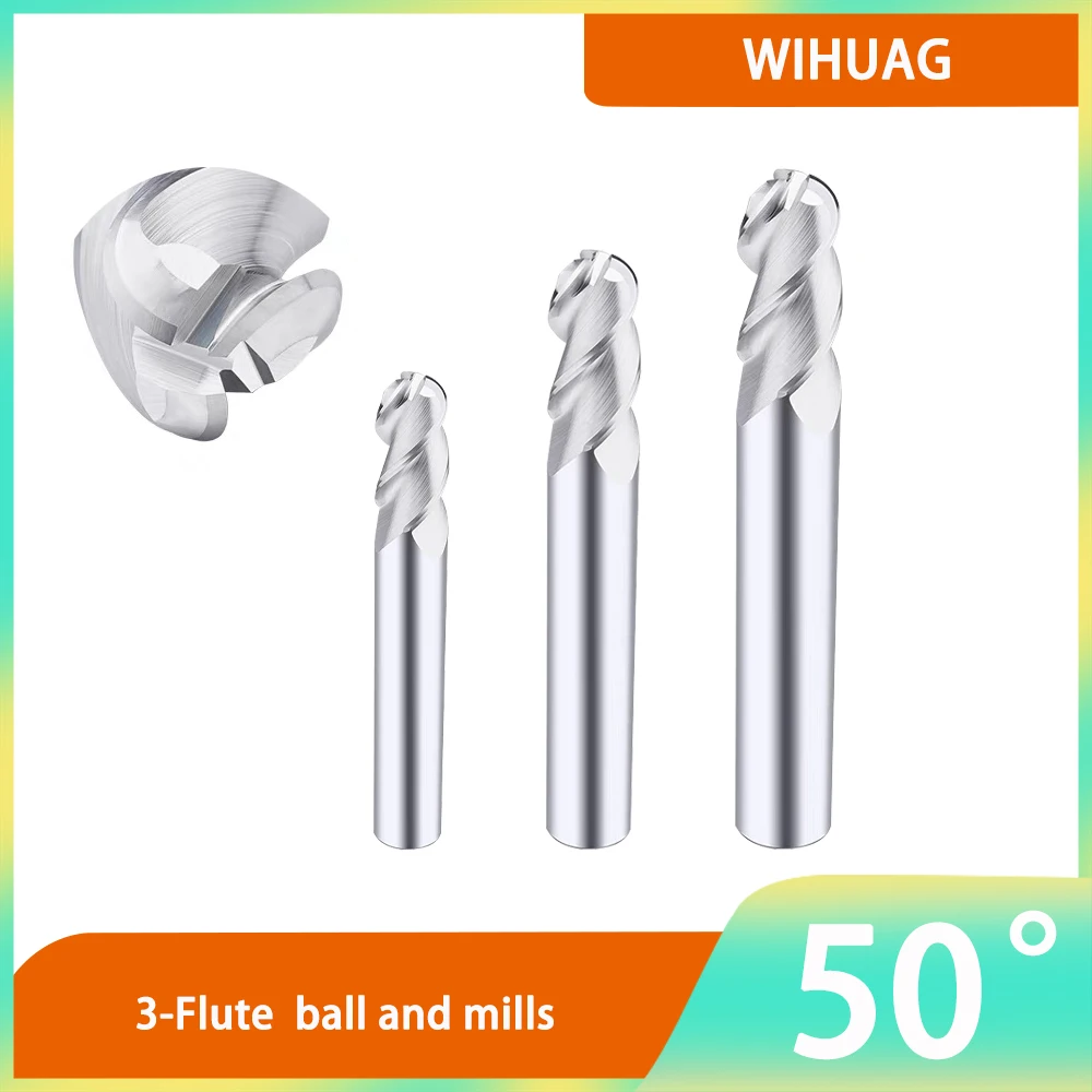 

HRC50 3-флейтовая шаровая концевая фреза из карбида вольфрамовой стали для алюминия с ЧПУ, механическая обработка, центральные фрезы, инструменты