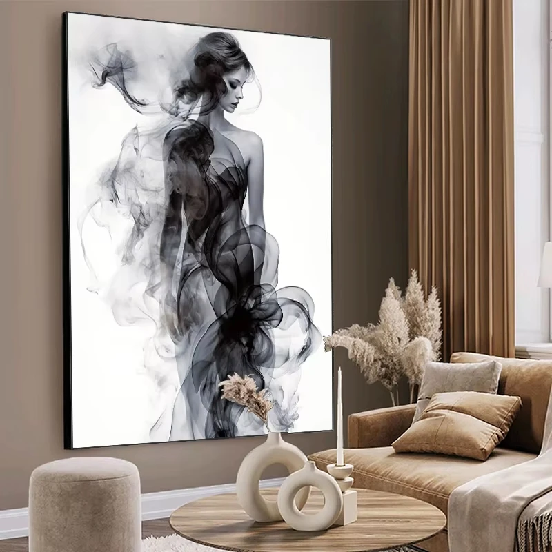 Modern Abstract Canvas Painting Black White Line Minimalism Shadow Inked Woman Poster Print Wall Art for Room Home Decor Gift
