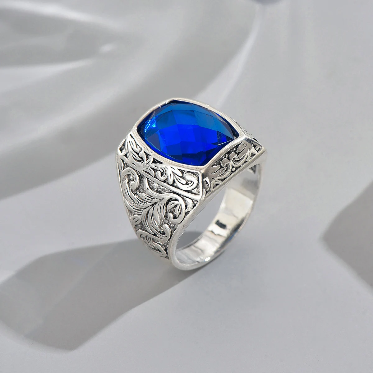 Vintage Punk Geometric Blue Suitable Rings for Anniversary Party Wedding Men\'s High-end Luxury Jewelry