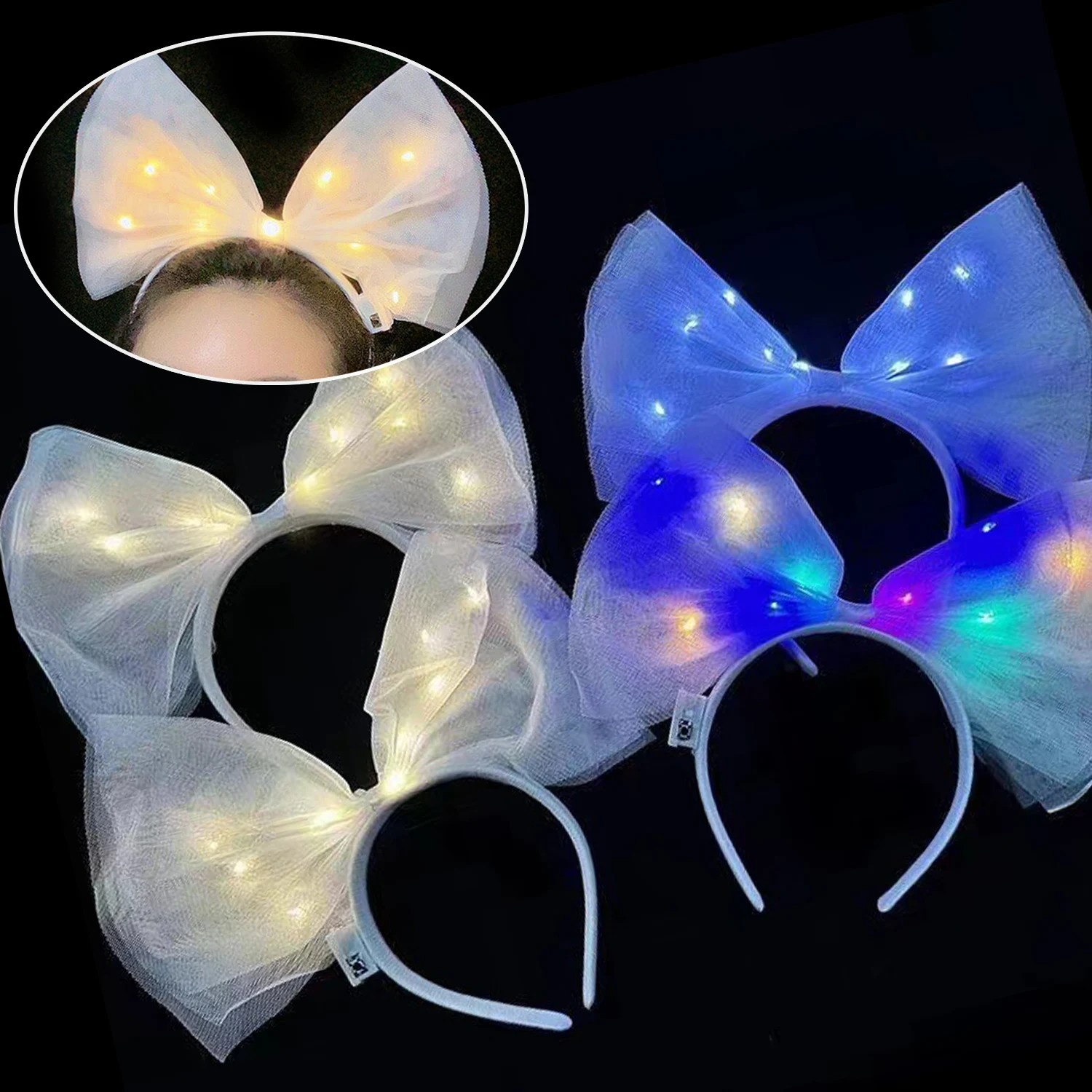 1pcs LED Big Bow Headband Girl Party Glow Headband Luminous Hair Hoop Headdress Night Fancy Dress LED Luminous Headband