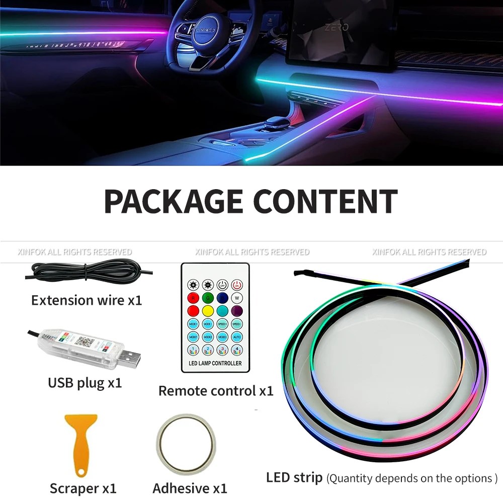 Interior Car LED Strip Lights with Wireless APP and Remote Control RGB 5 in 1 Ambient Lighting Kits with 236 inches Fiber Optic