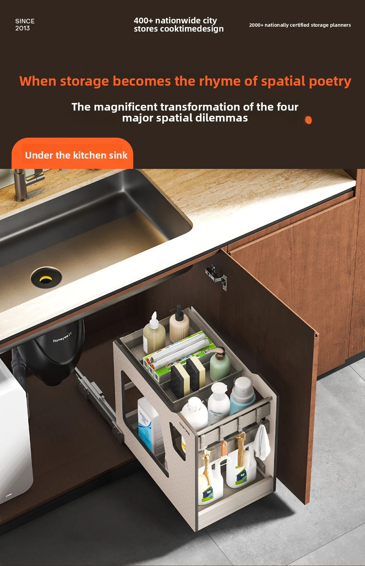 LMM Kitchen Cabinet Layered Storage Rack Drawer Type Deep Cabinet Pull Basket Sink Lower Sink Pull Basket