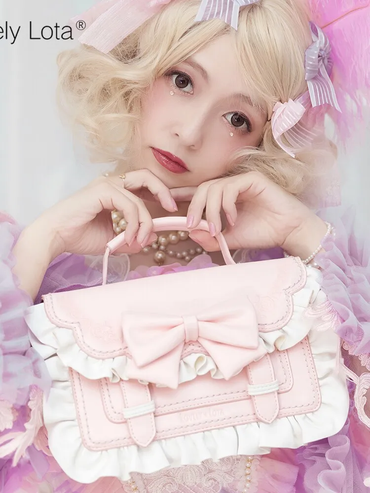 Japanese Sweet Original Lolita Style Handbag Kawaii with Bow Ruffle Edge Messenger Bag Suitable for Daily and Role-playing Women