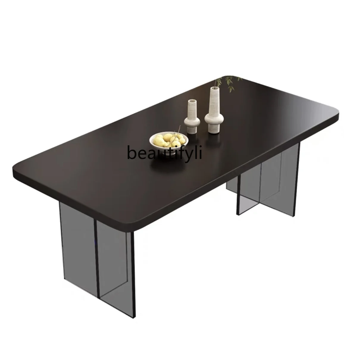 

Black slate acrylic suspended dining table and chairs wind household small apartment dining table