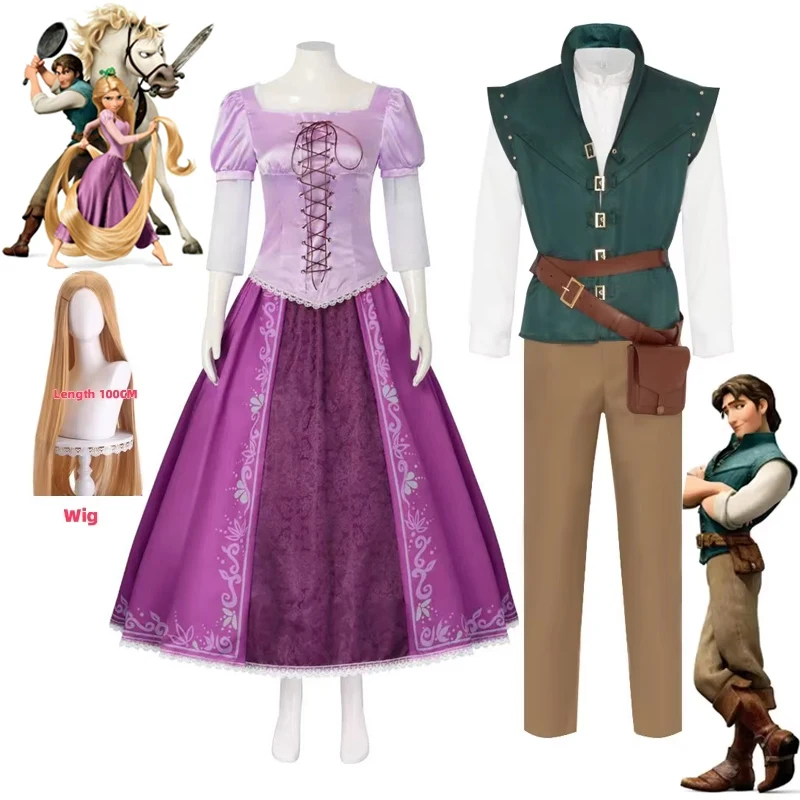 Women’s Long Hair Rapunzel Princess Costumes Flynn Rider Cosplay Costume Adult Carnival Uniform Halloween Women Fancy Costumes