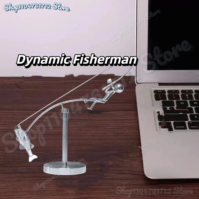 

New Fisherman Figurine Metal Fishing Sculpture Collectible Figurines for Desk Bookshelf Mantel Beach Cottage Lake House Patio