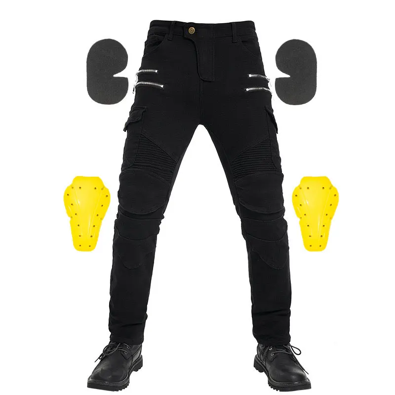 2026 new men's cycling pants, summer motorcycle knee pads and anti fall riding equipment, all season elastic denim racing pants