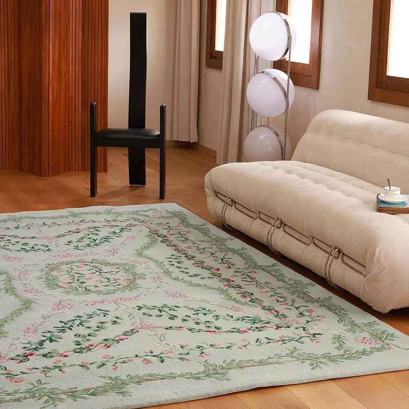 VIKAMA French Floral Carpet Soft Living Room Sofa Coffee Table Mat Light Luxury Room Bedroom Cloakroom Mat Home Decoration