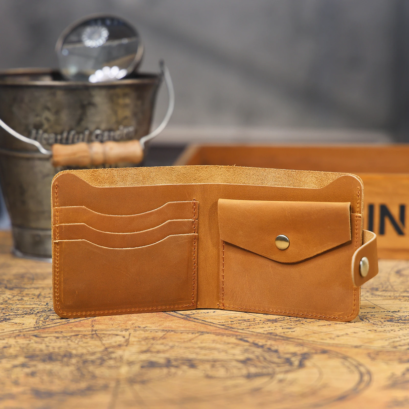 Echtes Leder Herren Kurzgeldbörse Kartenhalter Einfache Mini-Geldbörse Crzay House Leder Perfekt zum Tragen von Bargeld & Karten – Detail 13