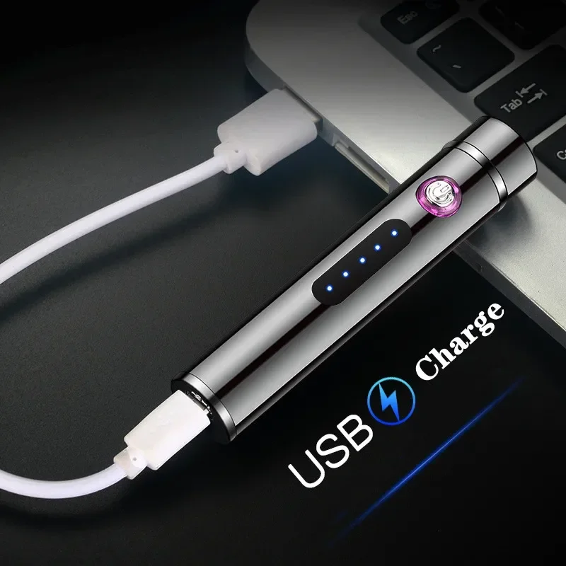 Mini Cylindrical Double Arc USB Plasma Windproof Lighter Touch Sensing Metal Pulse Flameless Cigarette Lighter Men's Gift - Image 4