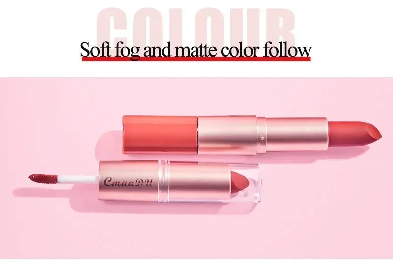 CmaaDu 12color 2In1 24HR Locked Kiss Weightless Colour Waterproof Matte Lipgloss Lipstick Long Lasting Lipstick Makeup Cosmetic