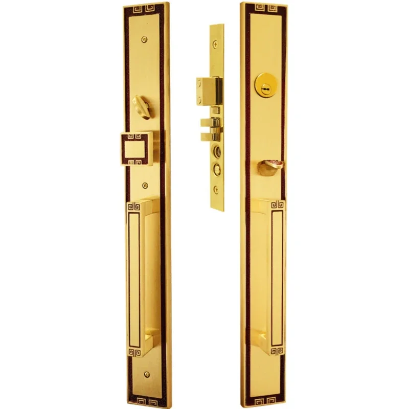 Pure copper door lock New Chinese double door entry door large handle lock All copper luxury
