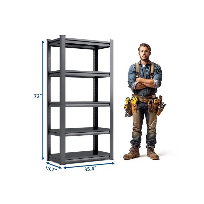 وحدة رفوف معدنية من 5 طبقات لتخزين المرآب، سعة 2000 رطل، رف أدوات عالي التحمل قابل للتعديل، 35.4 بوصة عرض × 15.7 بوصة عمق،