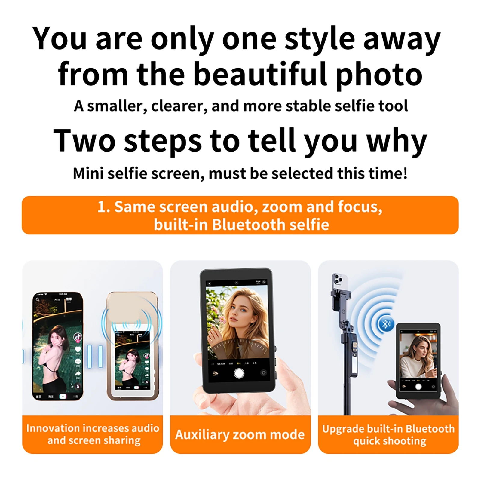 Wireless Selfie Monitor for Smartphone Selfie Rear Display Mobile Phone Selfie Screen For Vlog Live Stream Photography