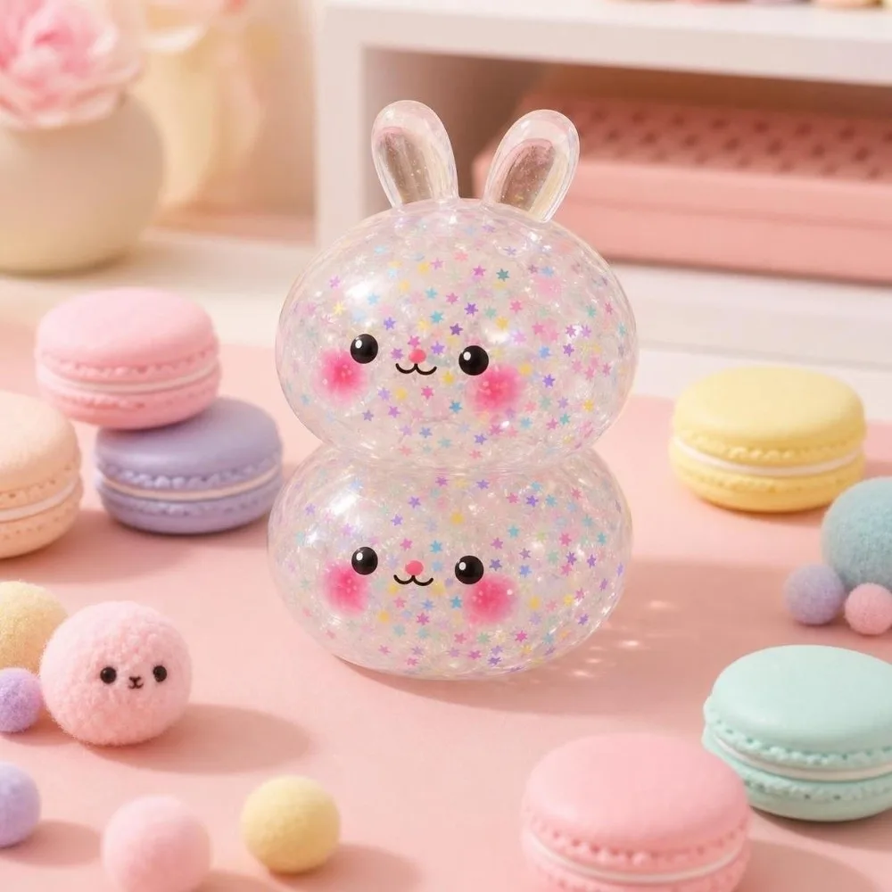 Rabbit Shape Dumplings Squeeze Toy Glitter Soft Stress Relief Sensory Ball Fidget Slow Rising Steamed Stuffed Bun Pinch Toy