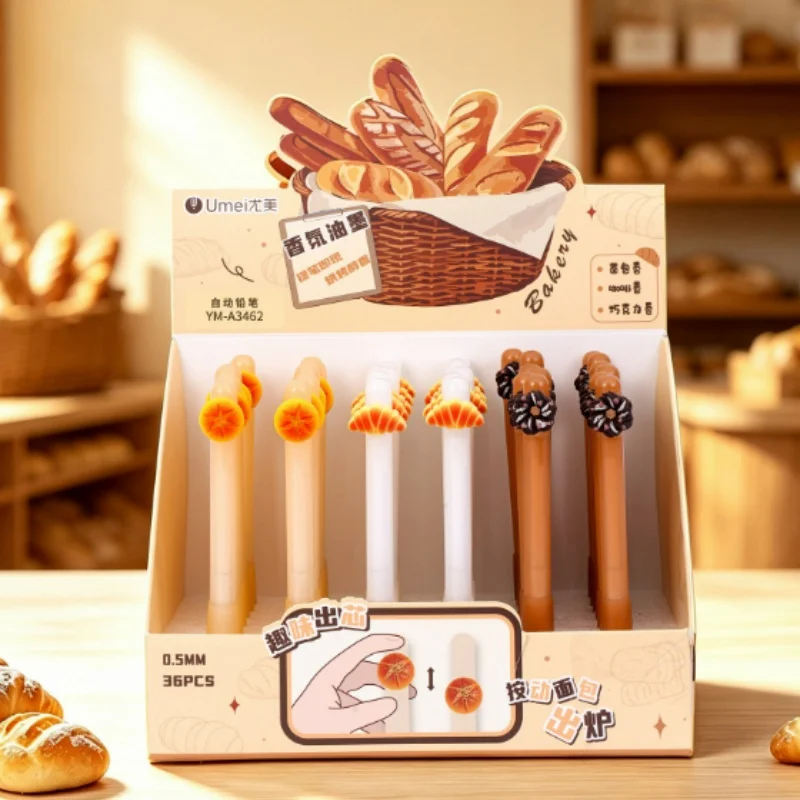 36pcs/lot Creative Bread Mechanical Pencil Cute 0.5MM Drawing Writing Automatic Pen School Office Supplies