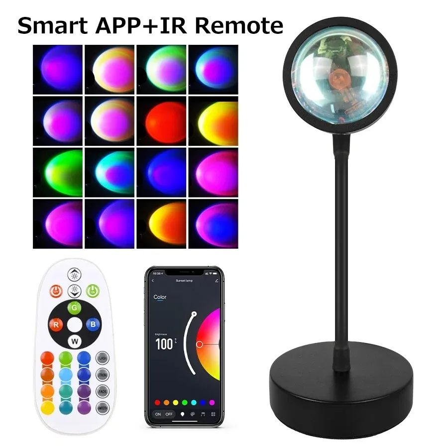 NONE Tuya Smart Led Sunset Projektor Lampe Smart Leben App IR Fernbedienung RGB Atmosphäre Scheinwerfer Nachtlicht für Party Fotografie 5