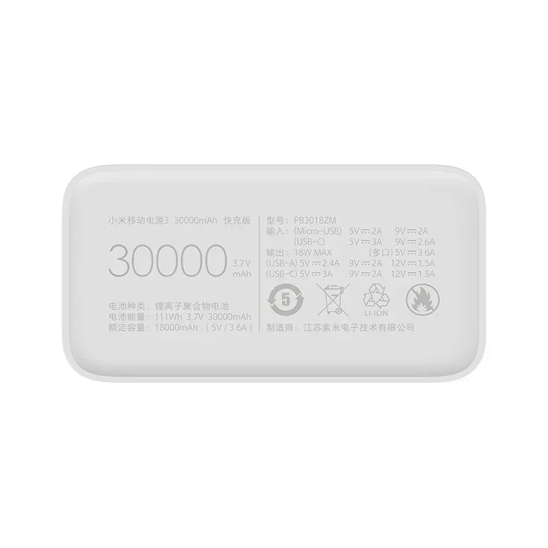 Xiaomi Power Bank 3 30000mAh External Battery PB3018ZM USB Type C PD 18W Fast Charging Mi Powerbank for xiaomi iphone