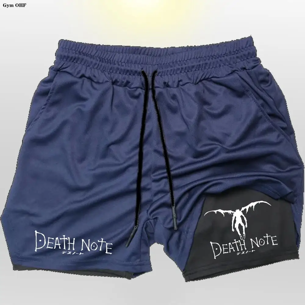 Men Shorts 2 In 1 Double-Deck Anime Death Note Quick Dry Gym Runnung Sport Shorts Fitness Jogging Workout Short Pants Outdoors