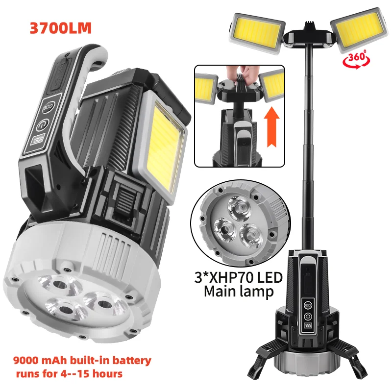 SQ-G18 3700LM Dual-Light Work Light | 9000mAh IPX4 LED Torch with Digital Display & 9 Modes for Camping, Jobsite, Emergency