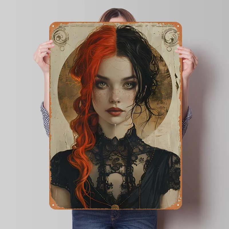 Goth Girl With Freckles Tin Sign Poster House Decor Metal Signs for Bar Bedroom Coffee Bar Wall Decoration Room Decor Aesthetics