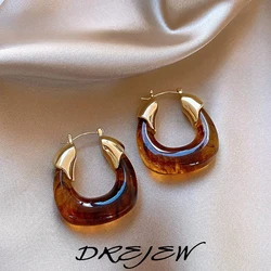 DREJEW Maillard Resin U-shaped Earrings for Women Personalized Ear Buckles Retro High-end Luxury Designer Jewelry Girl Gift