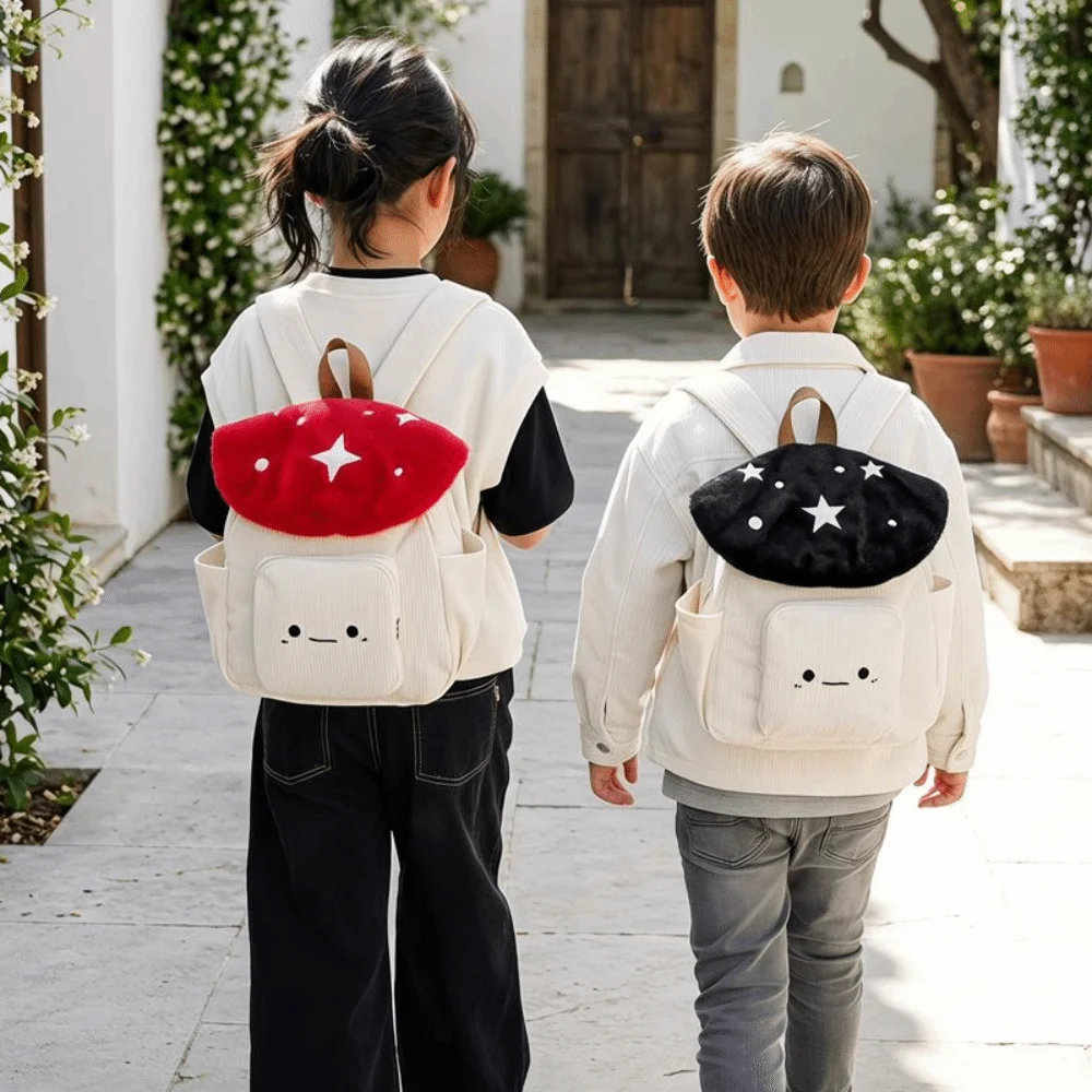 Polka Dot Embroidered Mushroom Backpack Plush Star Corduroy Shoulder Bag Cute Korean Style Cartoon Children's Schoolbag School