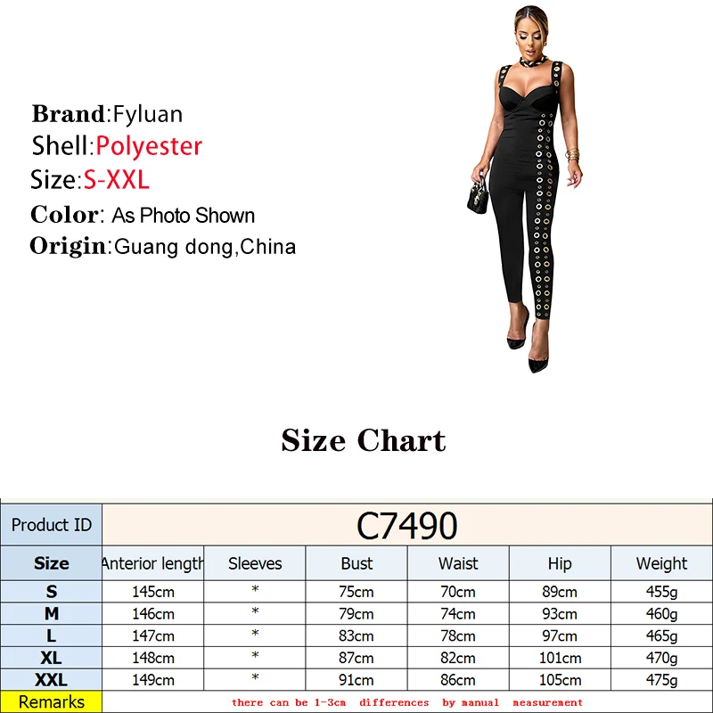 Modische Damenkleidung Sexy Träger-Jumpsuit mit Metallring-Dekoration Einfarbig Ärmellos Figurbetont Einteiler-Hose