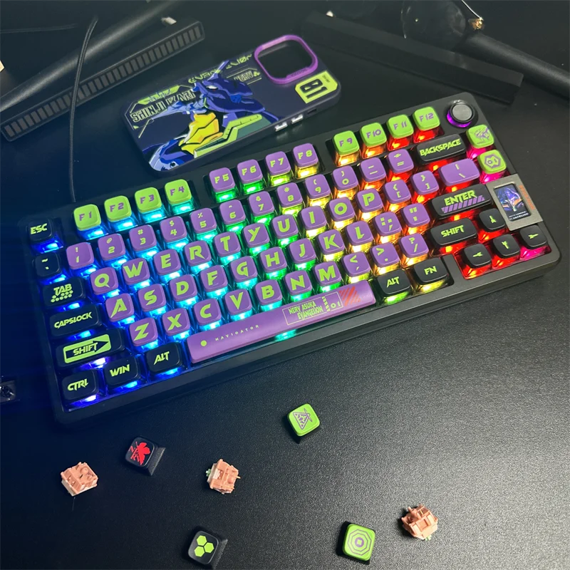 Imagem -04 - Eva Temático Roxo Keycaps Custom Faça Você Mesmo Mda Perfil Key Caps para Jogos Acessórios de Teclado Mecânico Rainbow 75 Pudim