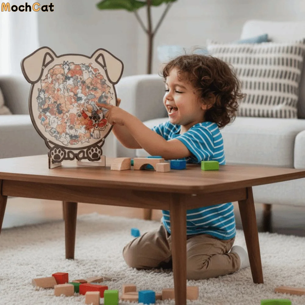 Puzzle in Legno a Forma di Gatto, Rompicapo Animale, Orsetto, Puzzle Colorato Unico e Irregolare Fai-da-Te