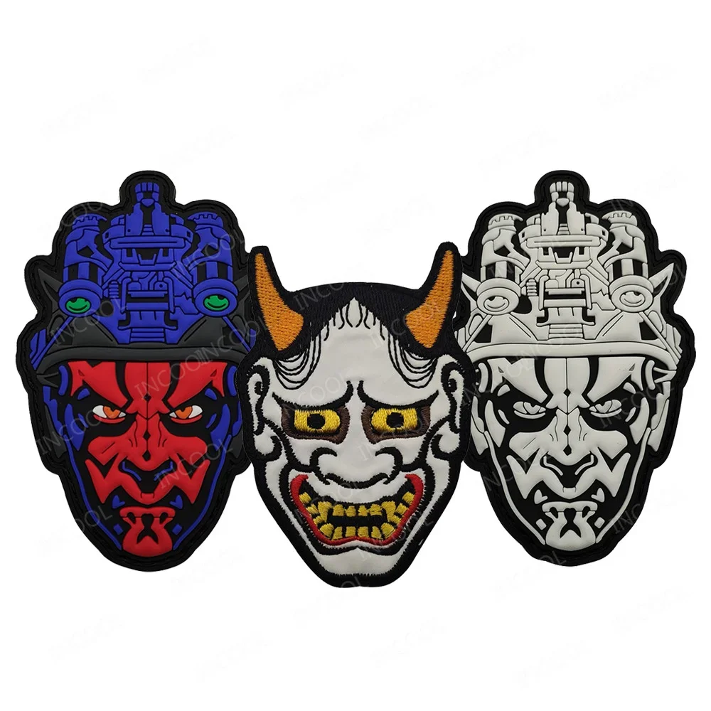 Japanese Devil Mask Rubber PVC Patches Death God Skull Embroidered Shoulder Decorative Armband Appliqued Patch For Jacket