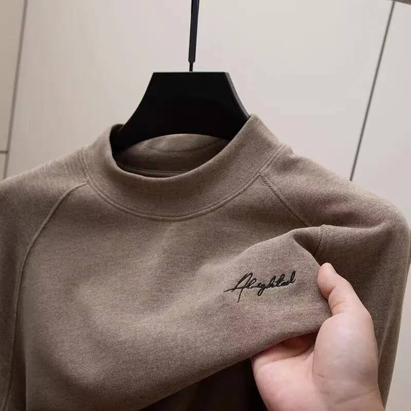 

Теплая мужская футболка с вышивкой Long Sve f с высоким воротником Base irt, осень-зима, новый японский мужской топ Sle Dervo