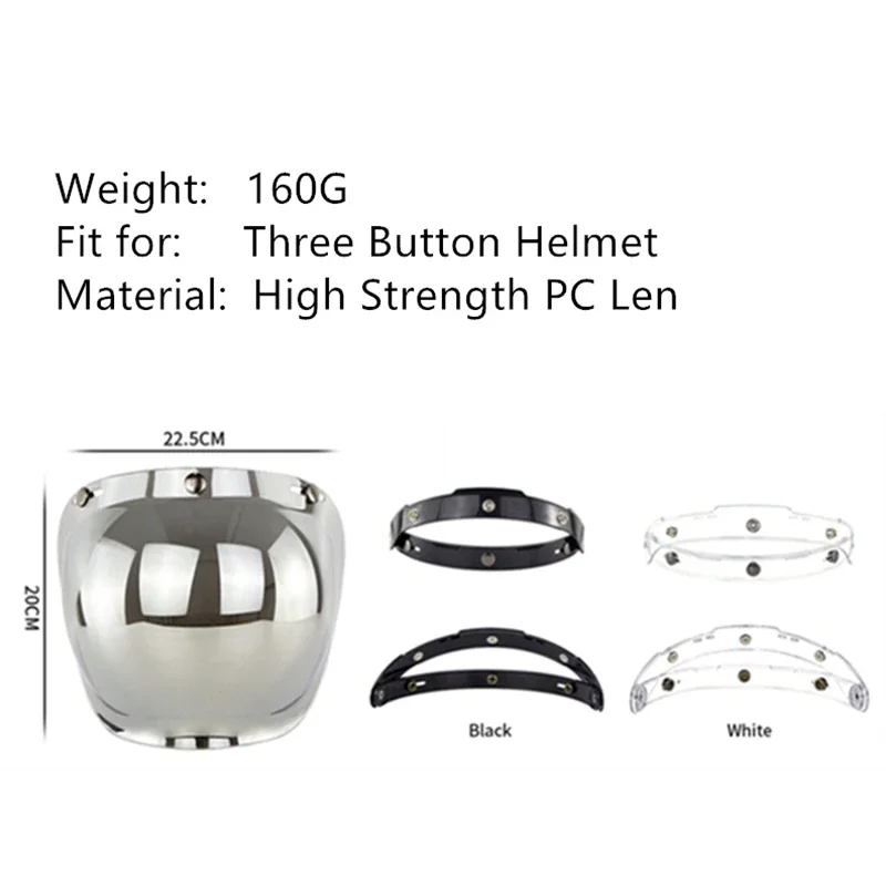 Motorcycle Open Face Helmet Visor Three Button Bubble Mirror Retro Helmets Lens Bubble Shield Visors Moto Capacete Accessories images - 6