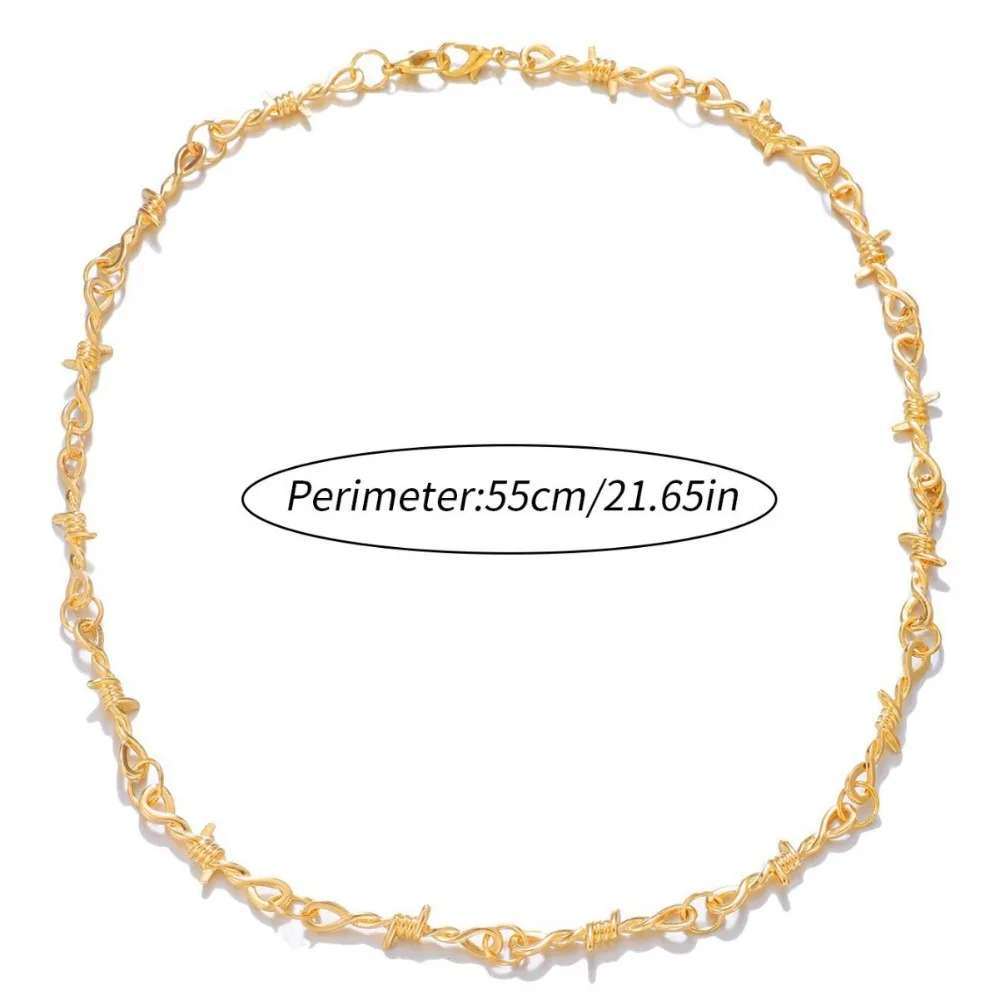 Punk Gothic Gold Tone Barbed Wire Choker Necklace for Men Women Thorns Twist Chain Y2K Alt Hip Hop Streetwear Neck Jewelry Gift