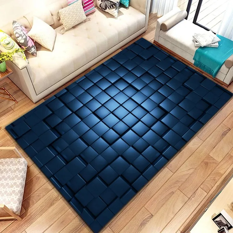 Striking Red Black Geometric Area Rug Square Block Grid Print Decorative Modern Futuristic Living Room Bedroom Floor Carpet