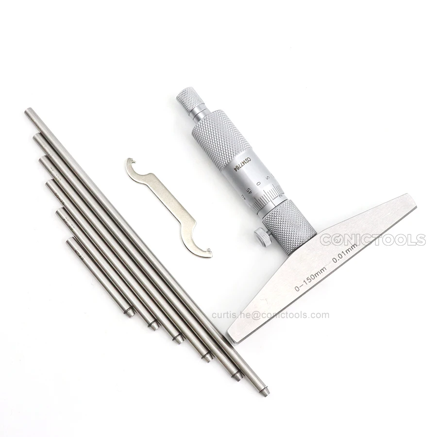 Professional 0-150mmx0.01mm Depth Measuring Tools Depth Micrometer With Ratchet Stop