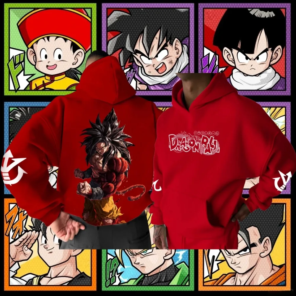 일본 드래곤 볼 손오공 프린트 유니섹스 애니메이션 후드티 남성 패션 풀오버 고품질 가을 및 겨울 스포츠 스웨터