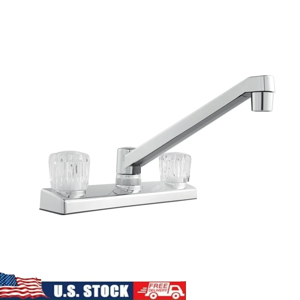 

Кухонный смеситель с двумя акриловыми ручками, хромированная отделка, неметаллический корпус, высокий излив, простая установка, безмойный картридж с 1 или 3 отверстиями NSF