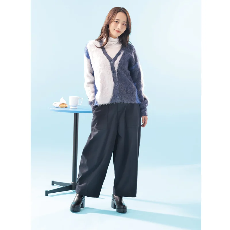 เสื้อคลุมไหมพรมสีน้ำตาลเข้ม แบรนด์ Thi Long Brued สำหรับผู้หญิง สไตล์ลำลอง ผลิตจากโพลีเอสเตอร์ อะคริลิก ไนลอน และขนสัตว์ผสม แขนยาว แบบเปิดด้านหน้า